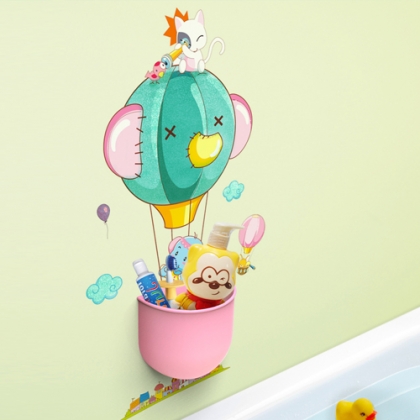 Nursery Wall Stickers with Canister, Novelty Sundries Organizer and Storage, Flying Balloon