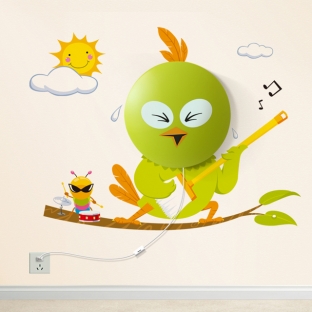 Stickers Crazy Bird Wall Lamp, DIY Wall stickers with Lamp, Eco-friendly Material