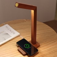 Wood Wireless Charging Desk Lamp,Touch Control Reading Lights,with 180��Rotatable Wall Lamp Magnetic USB Rechargeable,Dim